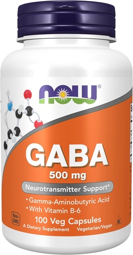 [BRSWIY32BQIRAC3U] AGORA Foods Suplementos, GABA (ácido gamma-aminobutírico) 500 mg + B-6, neurotransmisor natural*, cápsulas 100 Veg