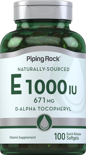 [BRSRMBTRBEDQKCT5] Piping Rock Vitamina E 1000 U Softgel Capsules Silencio 671mg Silencio 100 Píldoras Silencio D-Alpha Tocopheryl Suplemento Silencio No GMO, Gluten Free