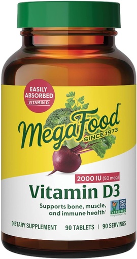 [BRSWIYAHOMMQYELG] Mega Foodtaxa D3 2000 IU (50 mcg) - Vitamina D suplementaris amb menjar real, suport, suport als Ossos, Teeth & Muscles, Vegetarian, Certified No- GMO, Kosher 90 tetes, 90 Servs