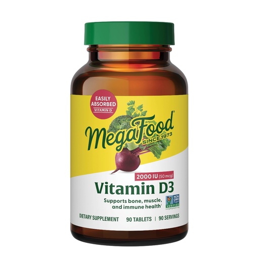 [BRSWIYAHOMMQYELG] MegaFood Vitamin D3 2000 IU (50 mcg) - Vitamin D Supplements With Real Food, Immune Support, Supports Bones, Teeth & Muscles, Vegetarian, Certified Non-GMO, Kosher – 90 Tablets, 90 Servings