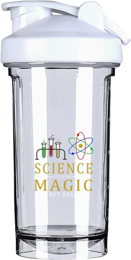 [BRSRAAYRCAOQ2ALX] Science It'S Like Magic But Real 18 Ounce Shaker Bottle Drink Mixer Leak-proof Pre Workout Protein Shakes Meal Replacement Shakes Bottles 500ML/18 Oz White