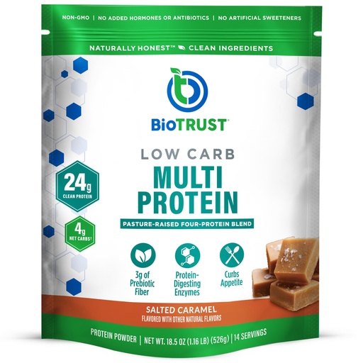 [BRSRAYYDPNYG2C3U] BioTrust Low Carb Protein Powder - Healthy Isolated Whey Protein Powder and Casein Blend from Grass-Fed, Pasture-Raised Cattle, Plus Digestive Enzymes - Salted Caramel, 14 Servings