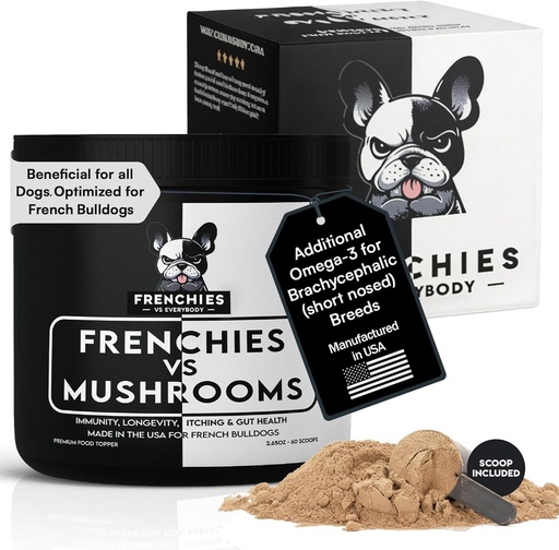 [BRSRAZYLB4AWEDL2] Frenchies vs Mushrooms - Turkey Tail Mushroom for Dogs, Omega-3 & Turmeric | Immune support Mushroom Supplement For Dogs. Helps with digestion, allergies, longevity, lumps & bumps. Frenchie optimized.
