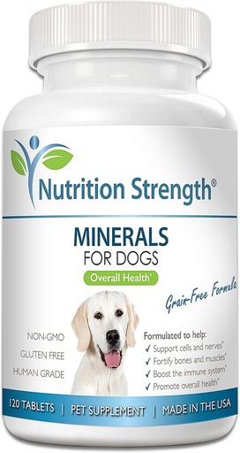 [BRSWYYIZCIFWYDL6] Minerals for Dogs, Support Cells & Nerves, Fortify Bones & Muscles, Promote Overall Health with Calcium, Phosphorus, Magnesium, Potassium, Selenium, Iron, Zinc, 120 Chewable Tablets