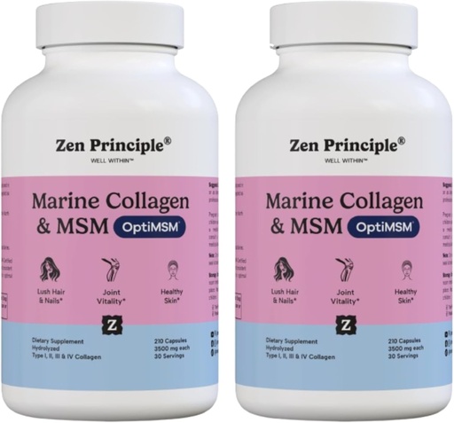 [BRSRAFL7DF6BY3D3] Zen Principle Marine Collagen Peptides Powder with OptiMSM® Supplement. Clinically Tested for Skin Support. Wild-Caught Fish, Non-GMO. 420 Capsules.