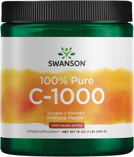 [BRSWIY36BR7GCD3G] Swanson Vitamina C polvo 100% ácido ascórbico puro, apoio ao sistema inmunitario, saúde da pel, saúde cardiovascular, suplemento antioxidante 1000 mg (por servizo) 1 lb 454 g