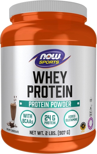 [BRSWIY32BQPBK236] NOW Foods Sports Nutrition, Whey Protein, 24 G With BCAAs, Creamy Chocolate Powder, 2-Pound