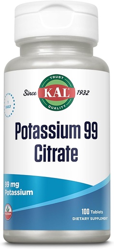 [BRSWIYQBBUHQMALY] KAL Potassium Citrate 99mg, Fluid and electlyte สมดุล, Potassium Supplement for Barty, Nerve and Health Proth Resuration, Adraditiond Absoration, 60 Day Guarantee, 100 Serports