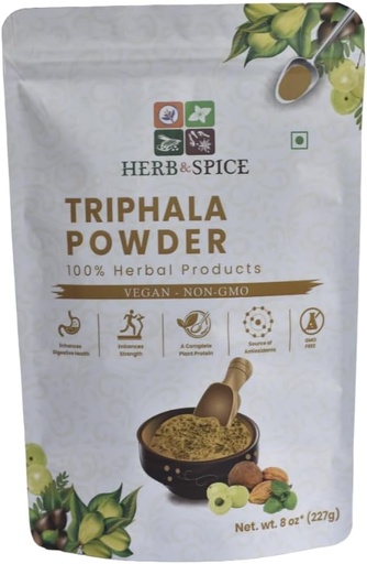 [BRSROHAFCACRYE3J] Triphala Powder Non GMO, Gluten Free, 100% Raw, Sourced from India, Herbal Formula of Amla, Haritaki, Bibhitaki, Packed in Resealable Zip Lock Pouch (227 Gram)