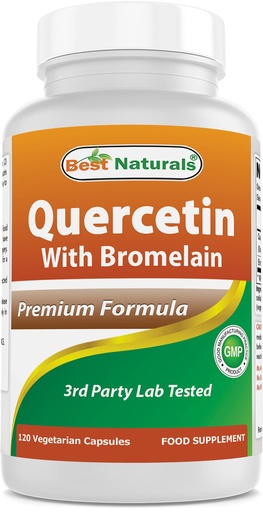 [BRSWGCYKCV4AKDT5] Best Naturals Quercetin with Bromelain Veggie Capsule - 800mg of Quercetin & 165 mg of Bromelain (2400 GDU/g), 120 Count