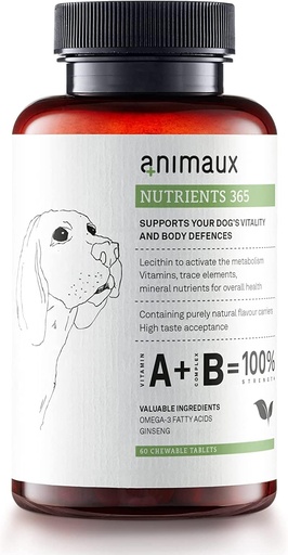 [BRSWIHQOCV6GMGDY] animaux – nutrients 365 for Dogs, All-Natural Vitamins, Healthy Immune System, Vitality, Healthy Skin, Shiny Coat, Raw-Feeding, Puppies, Dogs with Allergies, 60 Chewable Tablets, 60 Days Supply