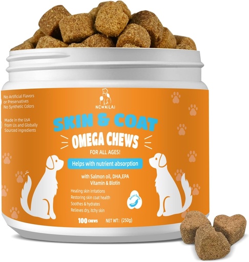 [BRSRAGAEOEJROA37] Skin and Coat Chews for Dogs - Itchy Skins Dog Supplement Support Hot Spots Comfort and Shedding Allergy Joint Health with Omega 3 Fish Oil, EPA & DHA Fatty Acids, Bacon Flavor 100 Count Softs Treats