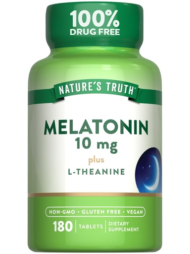 [BRSROZYDDIBRSE34] Nature's Truth Melatonin Tablets | 10mg | 180 Count | with L-Theanine | 100% Drug Free Supplement for Adults | Vegan, Non-GMO & Gluten Free