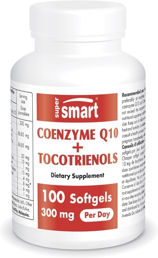 [BRSWIHQZBECBSDTI] Supersmart - Coenzyme Q10 + Tocotrienols 300mg per Day (Patented & Bioavailable) - CoQ10 Supplement with Tocotrienols - Palm Oil Extract | Non-GMO & Gluten Free - 100 Softgels