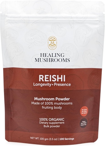 [BRSROHAOBF5AYEL4] Reishi Pure Powder, Organic Mushroom Supplement for Immune Support, Longevity, Mood, Sleep, No Fillers, Non-GMO
