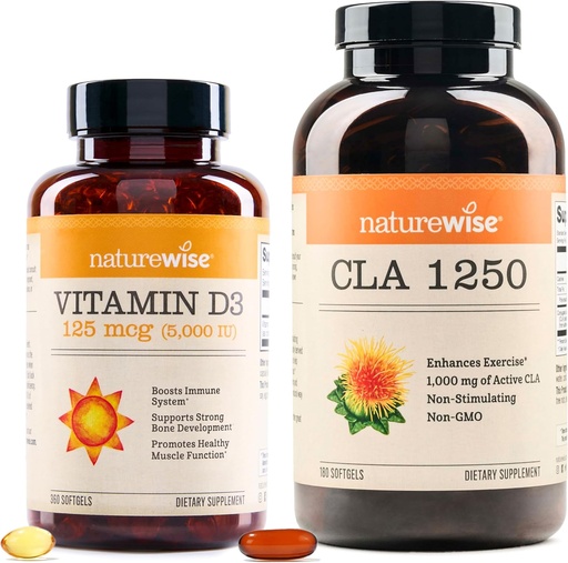 [BRSROYD5DFYR6EY7] NaturalWise Vitamina D3 5000iu (125 mcg) 1 an de aprovizionare CLA 1250 Exercitii naturale Consolidarea