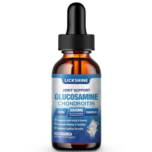 [BRSRAYIYOIMAG3T6] lickshine 1 Pack Glucosamine Chondroitin MSM Liquid Drops - Extra Strength Joint Support Supplement for Adults with Quercetin Boswelia, Bromelain, Hyaluronic Acid, Antioxidant Immune Support (2 Fl oz)