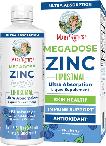 [BRSWYBI3AEHRMYIU] MaryRuth Organics Nutritional Supplement | Liposomal Liquid Zinc Supplement with Vitamin E | Overall Health and Skin Care | Blueberry | Vegan, Non-GMO, Gluten Free, No Sugar Added | 15.22 Fl Oz