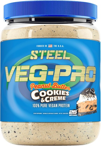 [BRSROFIRCJ6QKCI3] Steel Supplements Veg-PRO | Vegan Protein Powder, Peanut Butter Cookies & Creme | 25 Servings (1.93lbs) | Vegan Protein Powder with BCAA Amino Acid | Non Dairy | Low Carb Formula