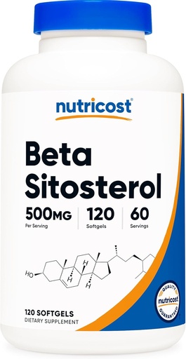 [BRSROGL2BYIAOALP] תוספי מזון Beta Sitosterol 120 Softgels, 500 מ"ג - Non-GMO, גידול תוסף חינם, 60 משרתים