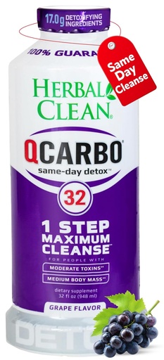 [BRSWIZYZOMNB22Q3] Herbal Clean Qcarbo32 Same Day Detox Cleanse Drink (32 fl oz) - Grape Flavor Full Body Cleanse* Detox Drink for Moderate Toxin Level*, Vitamin B2 and Vitamin B12 for Men & Women