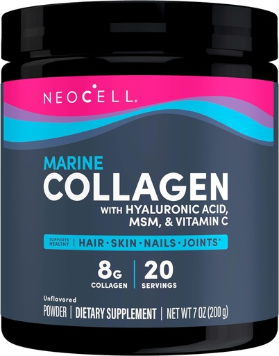[BRSRMAQNAV4BSFLZ] Neocell Marine Collagen with Hyaluronic Acid, MSM and Vitamin C, Keto Collagen Supplements, for Skin Care and Joint Health, Unflavored, Powder, 7 oz, 1 Canister