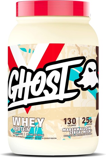 [BRSW2CQBA4BGMFDL] GHOST Whey Protein Powder, Marshmallow Cereal Milk - 2LB, 25G of Protein - Whey Protein Blend - ­Post Workout Fitness & Nutrition Shakes, Smoothies, Baking & Cooking - Soy & Gluten-Free