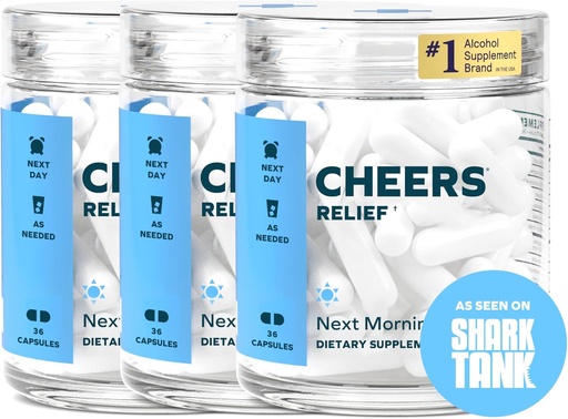 [BRSROYAPO4FBQELZ] Cheers Relief | Next Morning Aid with Ginger + White Willow Bark | Feel Better After Drinking | 36 Doses | Ginger, White Willow Bark, L-Theanine, Caffeine