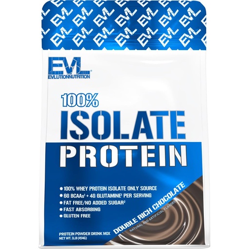 [BRSRAZQCBUMWGDLH] Evlution Nutrition 100% Isolate, Whey Isolate Protein Powder, 25 G of Fast Absorbing Protein, No Sugar Added, Low-Carb, Gluten-Free (Double Rich Chocolate, 1 LB)