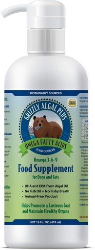 [BRSWYAT3OQPGY2AV] Grizzly Pet ProductsAlgal Plus Omega 3-6-9 Food Supplement for Dogs and Cats, 16 Ounce Bottle