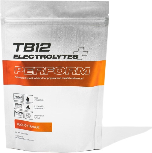 [BRSROYICOQBWY2AV] TB12 Electrolytes Plus Perform - Pre-Workout Electrolytes Powder with Adaptogens & Nootropics | Supports Energy, Focus, and Endurance | Sugar Free, Vegan, Non GMO Electrolyte Powder Packets