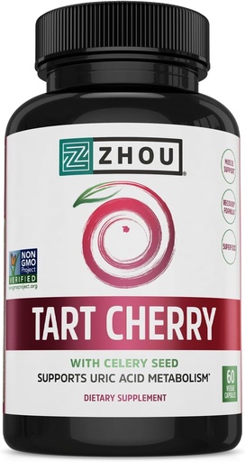 [BRSWGZLRCR7QAF3V] Zhou Tart Cherry Extract + Celery Seed - Tart Cherry Capsules for Men & Women, Tart Cherry Concentrate Pills for Sleep & Uric Acid Cleanse, 1000mg Per Pill - 60 Veggie Capsules (Pack of 1)