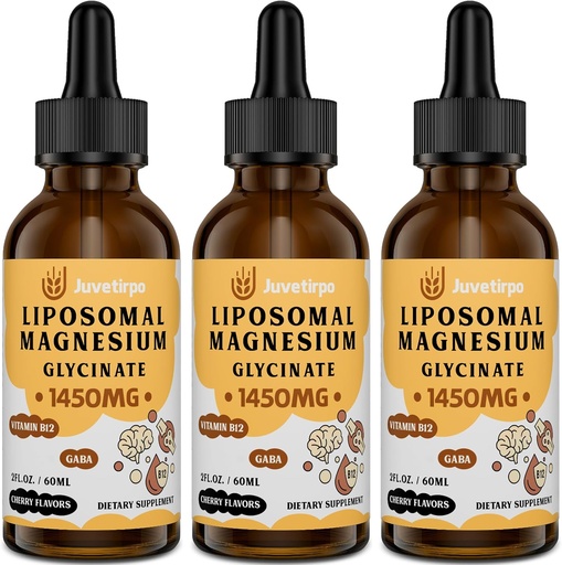 [BRSROFL7AAHGOH3B] Gotas líquidas de glicinato de magnésio - Quelato lipossomal com sabor de cereja para fácil absorção, promove o sono, o humor, a saúde intestinal e óssea, reduz o estresse - 60ML (2,04 Fl Oz (Pacote de 3))