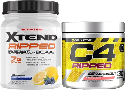 [BRSWGEA6B4NW223D] Cellucor C4 Ripped Pre Workout Powder + Fat Burner, Cherry Limeade, 30 porties + Scivation Xtend Riped BCAA Powder, Blueberry Limonade, 30 porties