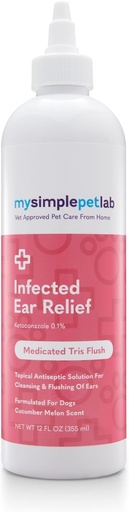 [BRSROZ3RA4GR6FLU] MySimplePetLab Dog Ear Infection Relief, Medicated Tris Flush, Dog Ear Cleaner, Infection Treatment with Ketoconazole, 12 oz, Soothes Inflammation, Pain Relief, Promotes Ear Health, Easy to Use