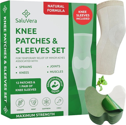 [BRSRAFT3BEGQK2T4] Warming Herbal Knee Patches with 2 Compression Sleeves - Self-Heating Relief Patches for Men & Women, Natural Ingredients for Soothing Support (12 Patch + 2 Compression Sleeves)