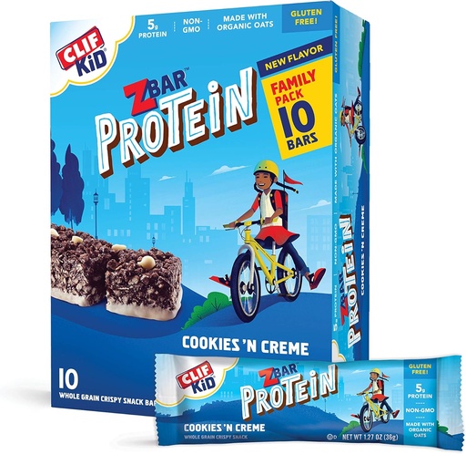 [BRSWYZL4OUFAAHT6] CLIF KID ZBAR - Protein Granola Bars - Cookies and Creme Flavor - Non-GMO - Organic -Lunch Box Snacks (1.27 Ounce Energy Bars, 10 Count)
