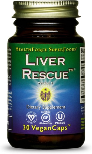 [BRSWIYI4AYBRMALG] HealthForce SuperFoods Liver Rescue - Natural Liver Cleanse - with Milk Thistle & Dandelion Root - Gluten-Free & Vegan - 30 Capsules