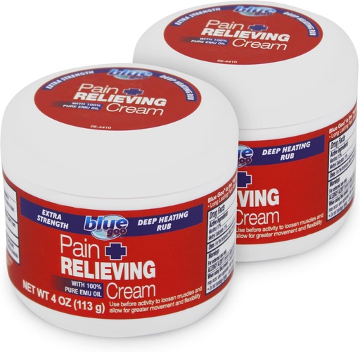 [BRSROHYTOIFQYH35] Blue Goo Maximum Strength Pain Relieving Cream - Deep Heating Rub for Back/Neck, Sports Muscle/Joint, Sprains, Bursitis, Strains - 2 Packs of 4 oz, Made with 100% Pure Emu Oil