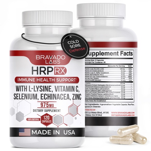 [BRSWY2QZOQIAOHQY] Bravado Labs L-Lysine 250mg Capsules – Immune & Cold Sore Support – Vegan, Non-GMO, Allergen-Free, 3rd-Party Tested, Lisina 1000 mg Organica - Made in USA