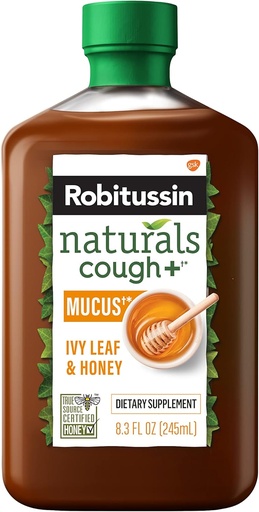 [BRSWYGT7AB4AK3TP] Robitussin Naturals Honey and Ivy Leaf Dietary Supplement Relieves Ocazional Cough asociat cu răgușeală, gât uscat, și iritanți, 8,3 oz
