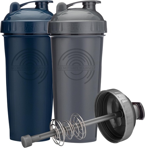 [BRSROHTYOF7WYCIV] 28-Ounce Shaker Bottle with Action-Rod Mixer | Shaker Cups with Motivational Quotes | Protein Shaker Bottle is BPA Free and Dishwasher Safe | Gray & Navy