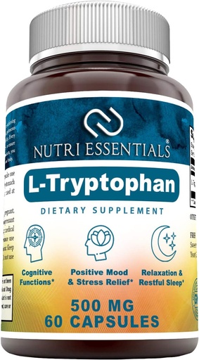 [BRSWGAAKAB5BSFY7] Suplemento dietético de L-Tryptophan 500 mg 60 cápsulas (no GMO) - Suplementos de Ayuda Natural para el Sueño con 500 mg de forma gratuita L Tryptophan - Circulación &amp; Apoyo Inmunitario*