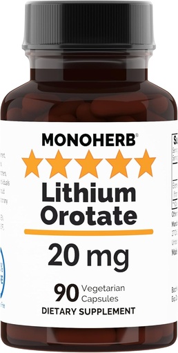 [BRSWYZQ5CUNWEFIU] Lithium Orotate 20 mg of Elemental Lithium per Capsule - 90 Vegetarian Capsules