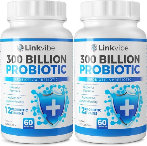 [BRSROYA5CRYRQ2D5] Probiótico 300 Billones CFU - 12 Strains with Organic Prebiotics for Digestive & Gut, Immune, Bloating Health - Probiotics for Women and Men - Daily Dairy Free, Shelf Stable - 120 Condes