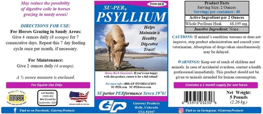 [BRSROAQQCAGRUFD7] SU-PER Psyllium Horse Digestion Supplement - Maintains Healthy Digestive Tract in Horses - Supports Removal of Sand & Dirt from Intestinal Tract - 5 Pound, (2 Pack)