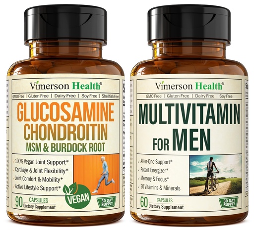 [BRSW2AA6DNYWY3AU] Vegan Glucosamine Chondroitin MSM Joint Support Supplement & Complete Multivitamin for Men