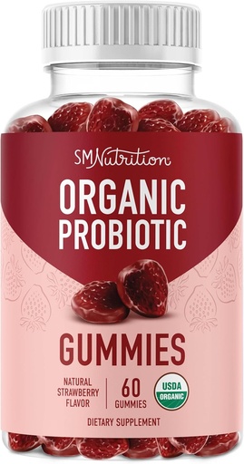 [BRSWY2T2AQFBU336] Organic Probiotics Gummies | 5 Billion CFU Probiotics for Digestive Health & Immune Support | Hardy Bacillus Subtilis | Strawberry Gummies | Shelf Stable, Gluten-Free, Vegan | 60 Ct. (1 Month Supply)
