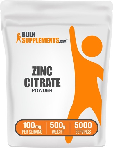 [BRSWKZTQPN4BQG3M] BulkSupplements.com Zinc Citrate Powder - Zinc Supplements, Mineral Supplement, for Immune Support - Gluten Free, 100mg per Serving, 500g (1.1 lbs) (Pack of 1)