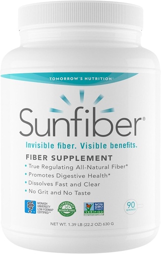 [BRSWYCA5OZ4AYYL3] Tomorrow's Nutrition, Sunfiber, Prebiotic Fiber Supplement for Digestive Health, Low FODMAP, Gluten-Free, Unflavored, 90 Servings